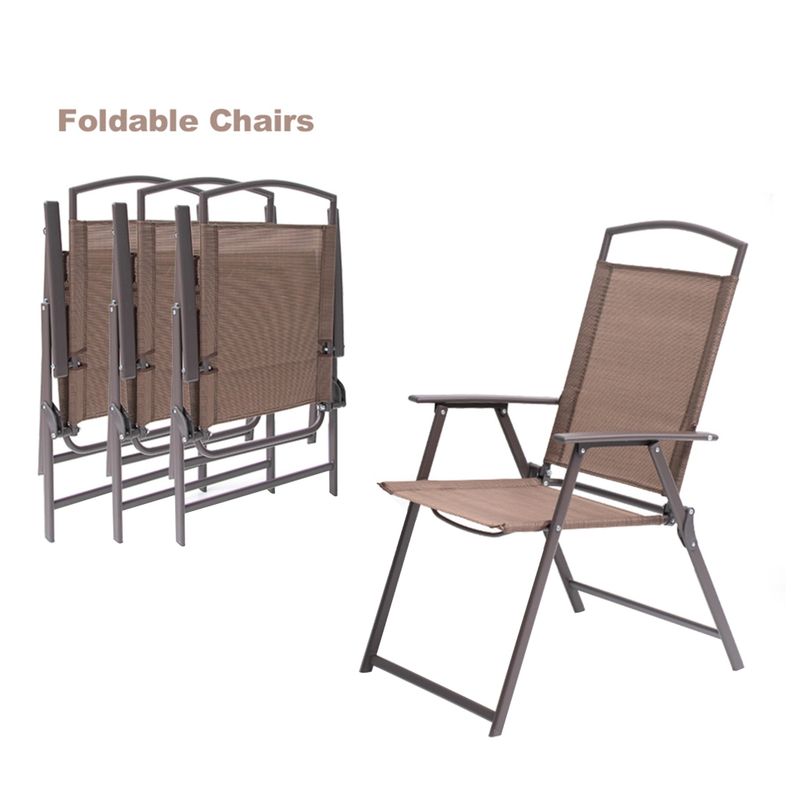 Pellebant 6 Piece Patio Set with Table, Umbrella and 4 Folding Chairs - Brown - 6-Piece Sets