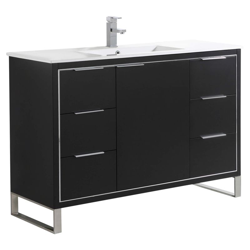 Fine Fixtures Opulence Collection Bathroom Vanity with White Ceramic Sink - 36 Inch - White Matte - Chrome Hardware