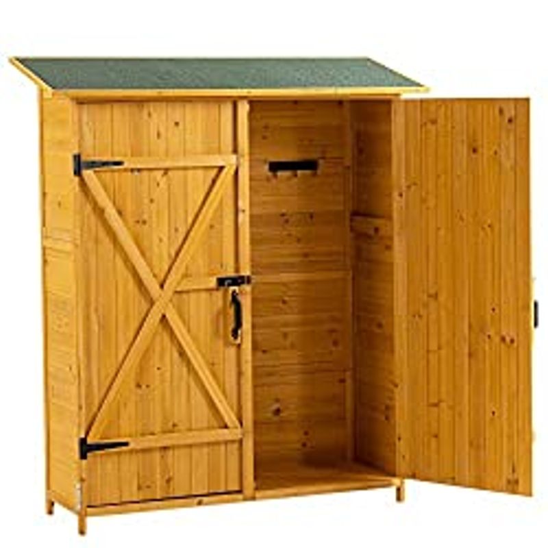 56L x 19.5W x 64H Outdoor Storage Shed with Lockable Doors, Wooden Tool Garden Shed with Detachable Shelves & Pitch Roof, Kit-Perfect to...