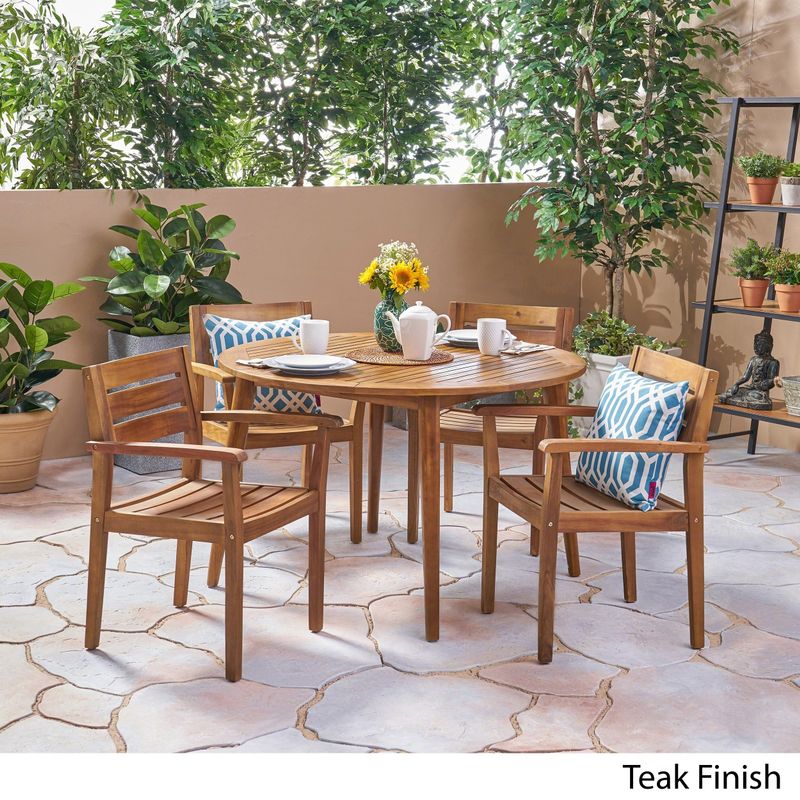 Stamford Outdoor 5 Piece Acacia Wood Dining Set by Christopher Knight Home - Teak