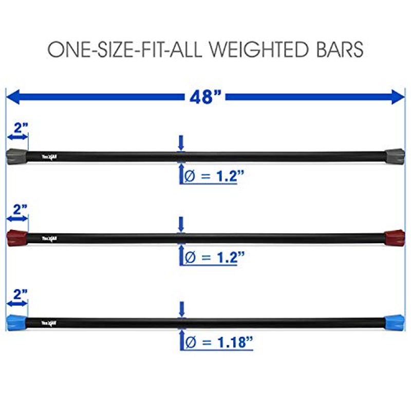Yes4All Weighted Exercise Bar/Weighted Workout Bar – Set of 3 Weighted Bars 5lbs, 8lbs, 12lbs – Great for Physical Therapy, Aerobics &...