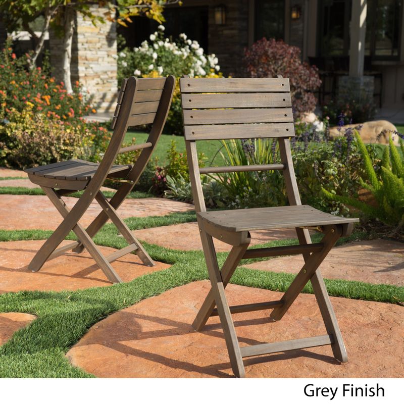 Positano Outdoor Acacia Wood Folding Dining Chair (Set of 2) by Christopher Knight Home - Grey Finish