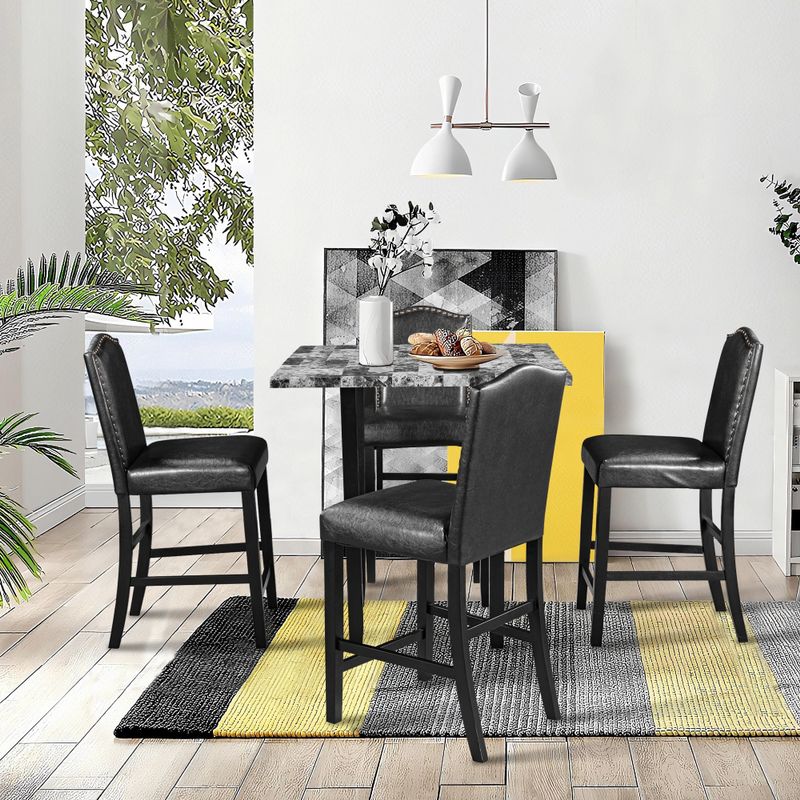 5 Piece Dining Set with Matching Chairs and Bottom Shelf for Dining Room - Grey