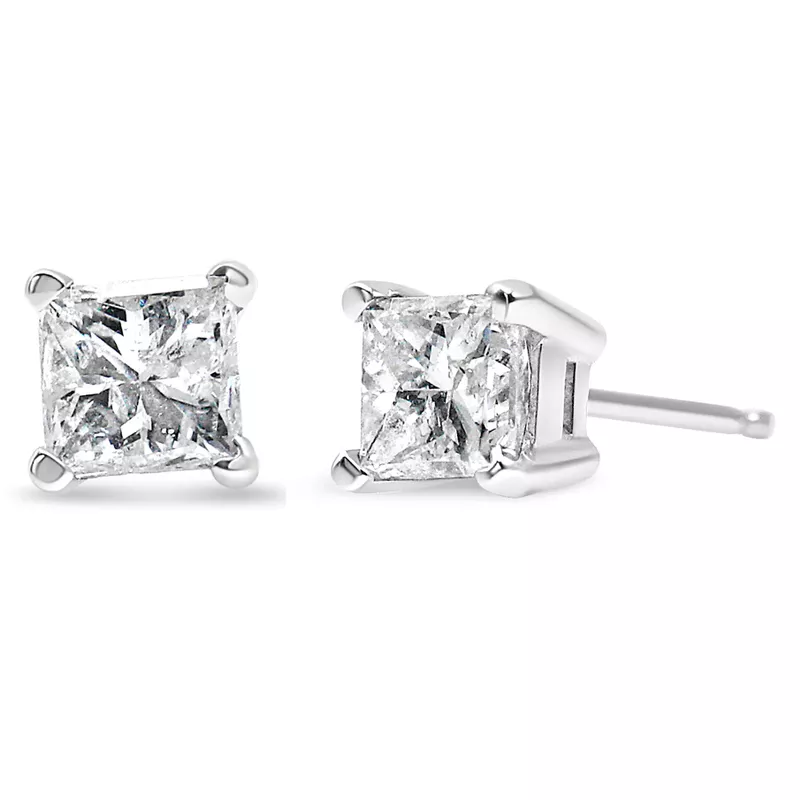 14k White Gold 1/5 Cttw Princess-cut Diamond Petite Stud Earrings (I-J, I2-I3)