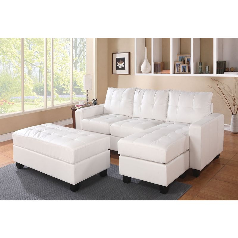 Lyssa Bonded Leather Sectional Sofa with Ottoman - White
