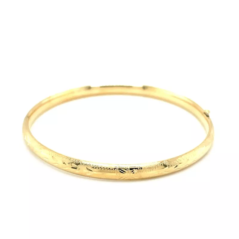 10k Yellow Gold Botanical Pattern Florentine Bangle (7 Inch)