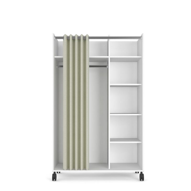 Porch & Den Camino White and Natural Fabric Mobile Curtained Storage Center - White/Natural Fabric