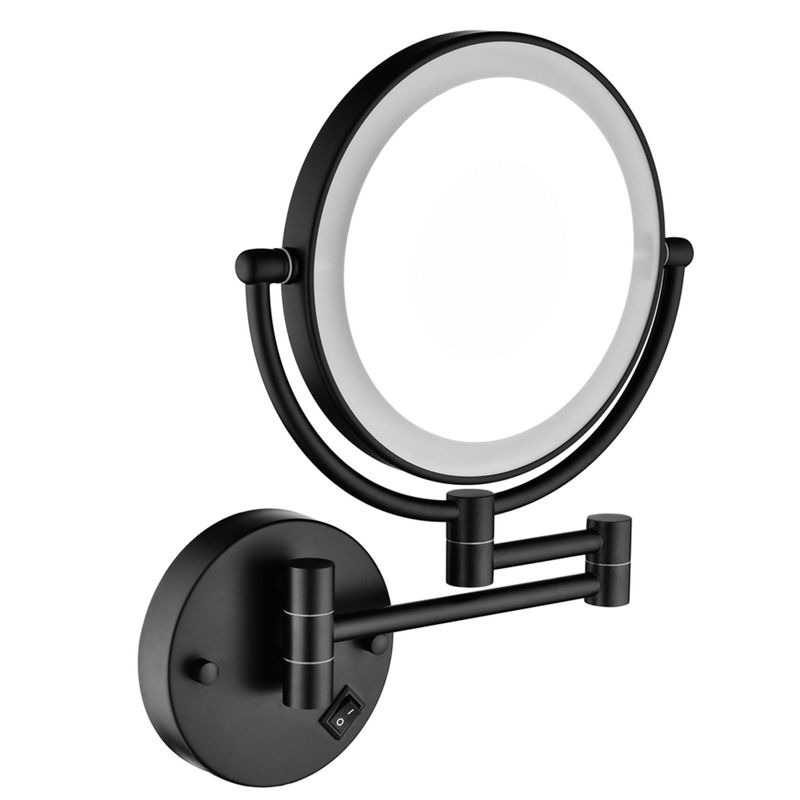 8 Inch LED Bathroom Mirror Wall Mount Two-Sided Magnifying Makeup Vanity Mirror 360 Degree Rotation Waterproof Button. - 8'' - Black