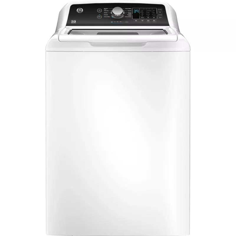 GE - 4.5 cu ft Top Load Washer with Water Level Control, Deep Fill, Quick Wash, and Glass Lid - White on White