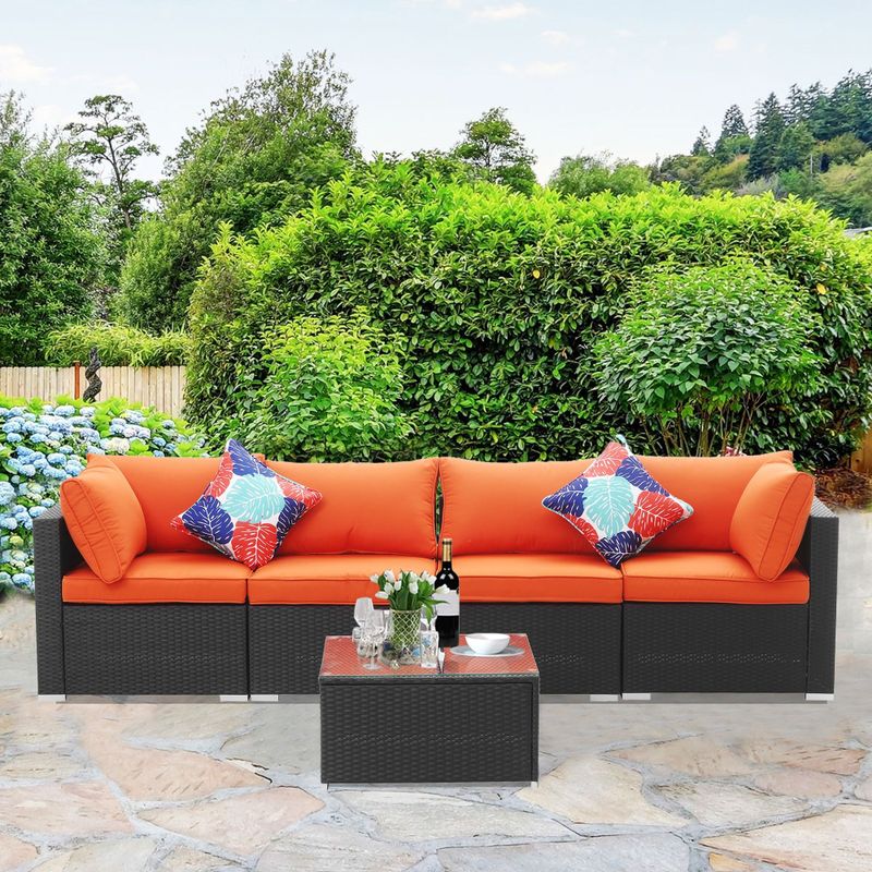 5pcs Sectional Sofa Set Outdoor PE Rattan Sofa - sofa - Orange
