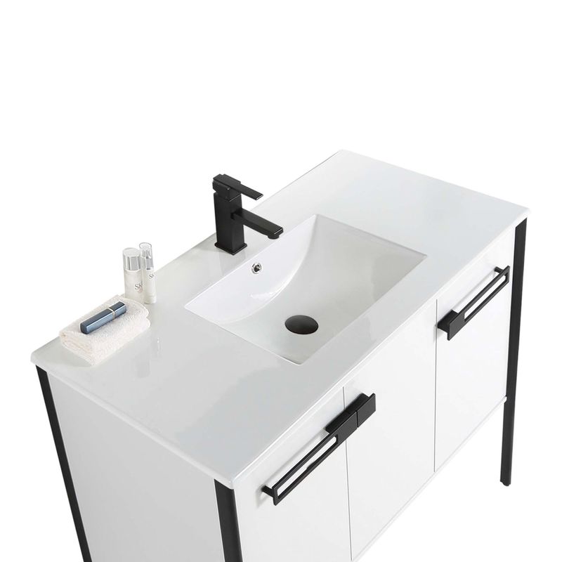 Fine Fixtures Oakville Bathroom Vanity  with White Ceramic Sink - Mild Grey Oak - Chrome Hardware - 42 Inch
