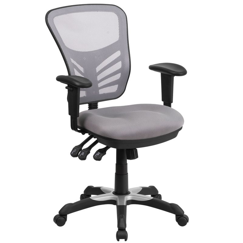 Mid-Back Mesh Chair with Triple Paddle Control - Light Gray