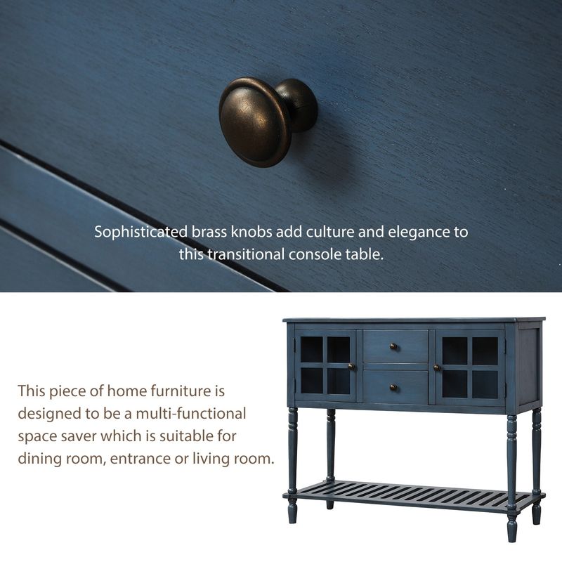 Farmhouse Wood/Glass Buffet Storage Cabinet Living Room - Blue