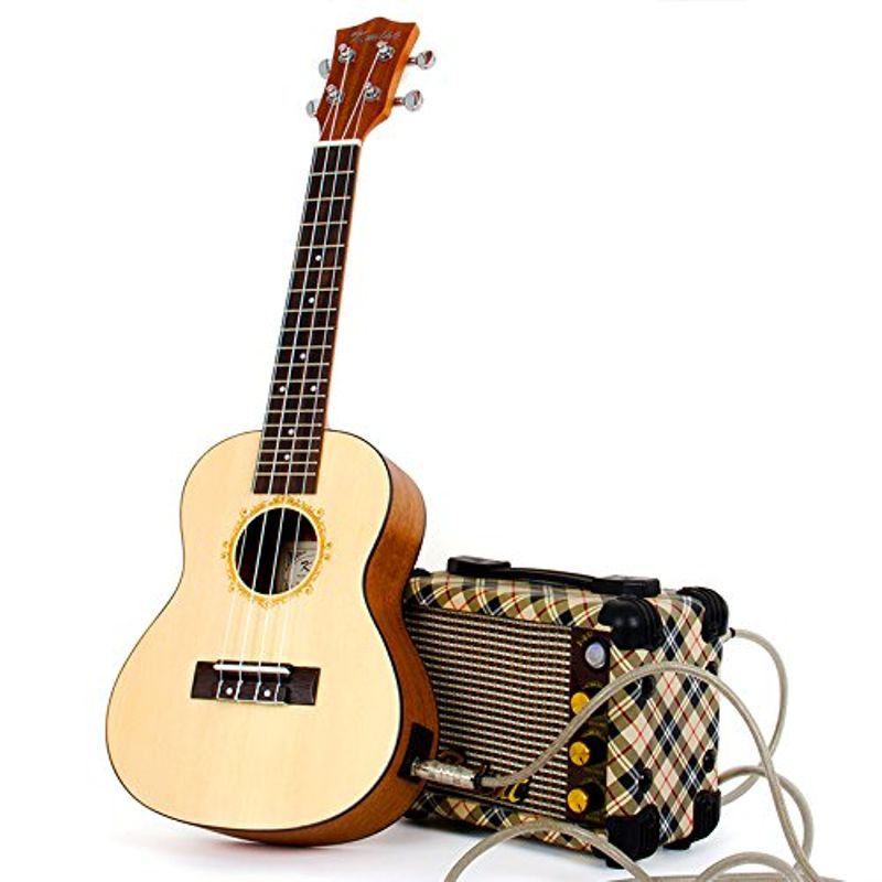 Electric Ukulele Solid Spruce Concert Ukelele 23 Inch Uke Hawaii Guitar with Professional Guitar Cable and Starter Kit From Kmise