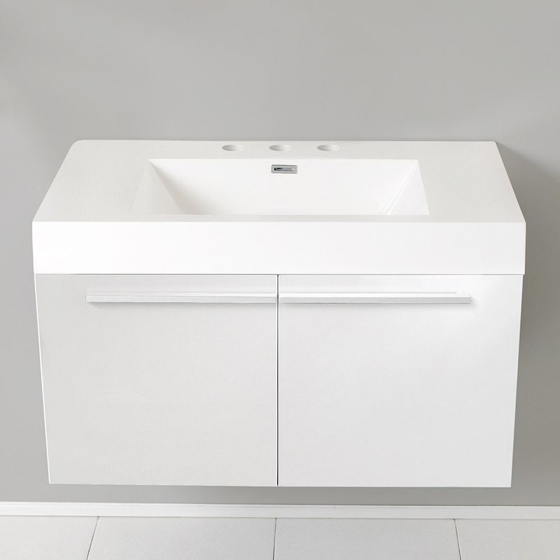 Fresca Vista White Bathroom Base Cabinet with Integrated Sink - Vista Modern Bathroom Cabinet w/ Integrated Sink