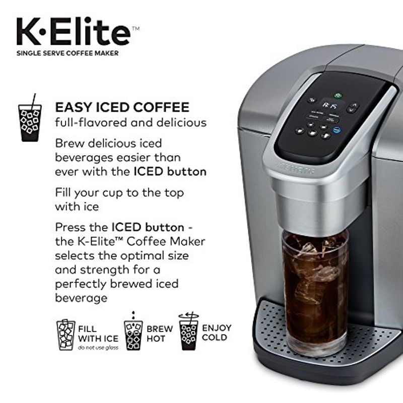 Keurig K-Elite K Single Serve K-Cup Pod Maker, with Strong Temperature Control, Iced Coffee Capability, 12oz Brew Size, Programmable,...