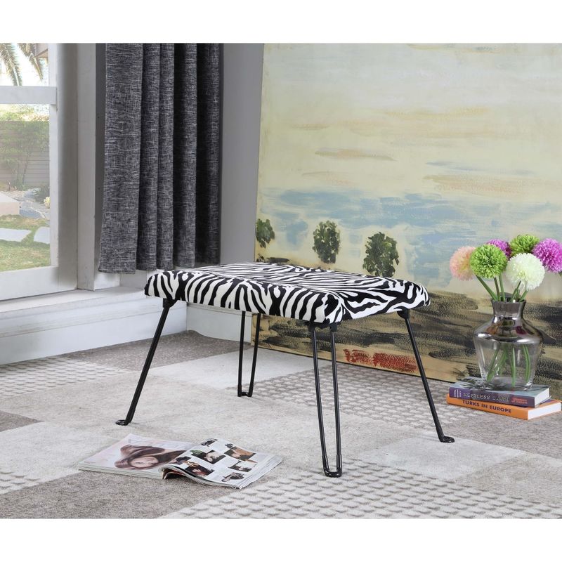 17-inch Modern Fabric Upholstered Animal Print Accent Seat with Foldable Legs - Zebra