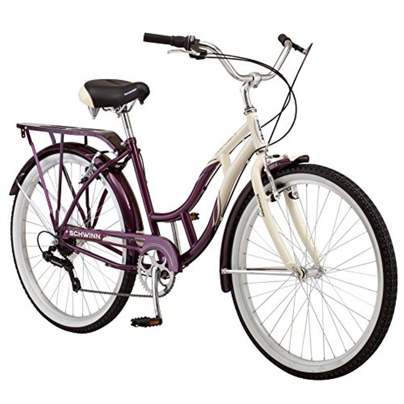Schwinn Women's Sanctuary 7-Speed Cruiser Bicycle (26-Inch Wheels), Cream/Purple, 16-Inch