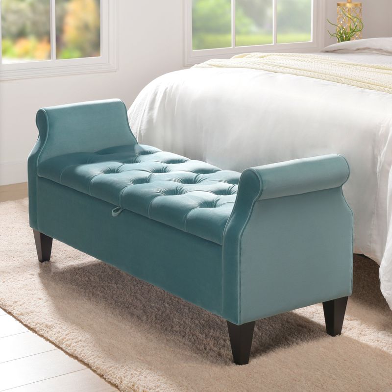 Copper Grove Amalfi Tufted Storage Bench with Rolled Arms - Polyester/Linen - Sky Neutral Beige - Yarn Dyed
