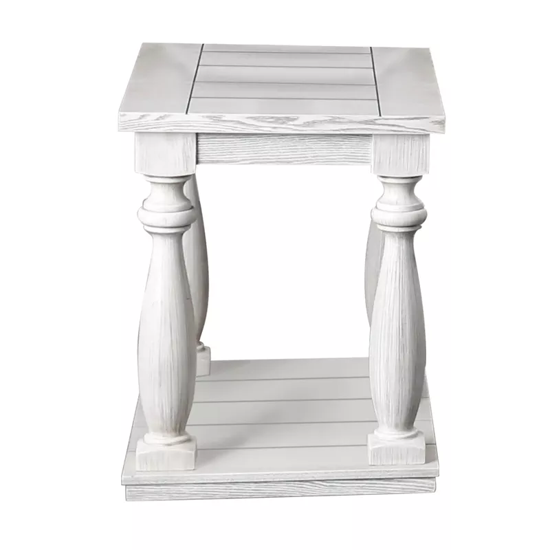 Rustic Wood Open Shelf End Table in Antique White