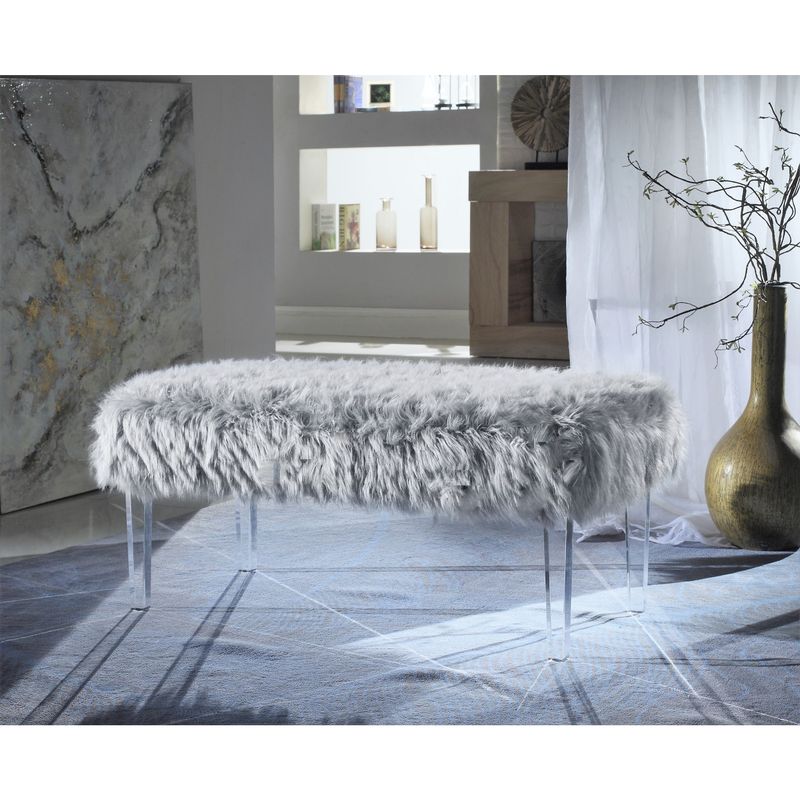 Chic Home Samuel Modern Contemporary Faux Fur Acrylic Leg Bench - Pink