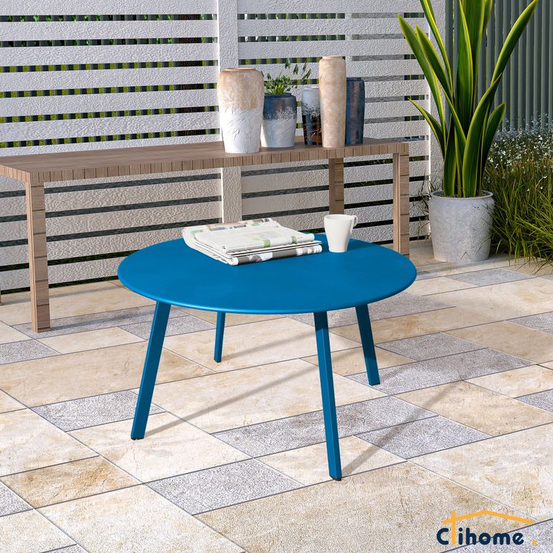 Clihome Weather Resistant Round Steel Patio Large Coffee Table - Yellow