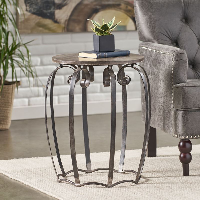 Wiers Modern Industrial Handcrafted Mango Wood Side Table by Christopher Knight Home - 21.75" L x 21.75" W x 25.00" H - Gray + Black