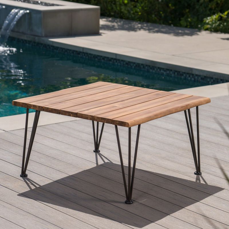 Zion Outdoor Industrial Acacia Wood Square Coffee Table by Christopher Knight Home - Iron/Wood/Acacia