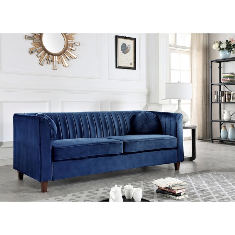 US Pride Lowery Kitts Velvet Classic Chesterfield 3-Piece Living Room Set - Dark Blue