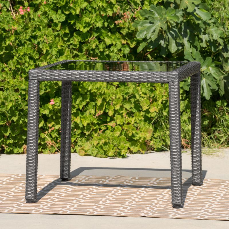 San Pico Outdoor Wicker Square Dining Table by Christopher Knight Home - Grey with Silver