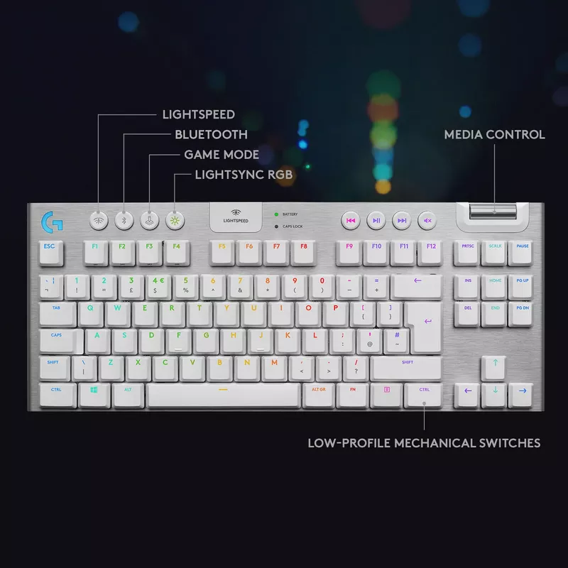 Logitech - G915 LIGHTSPEED TKL Wireless Mechanical GL Tactile Switch Gaming Keyboard with RGB Backlighting - White