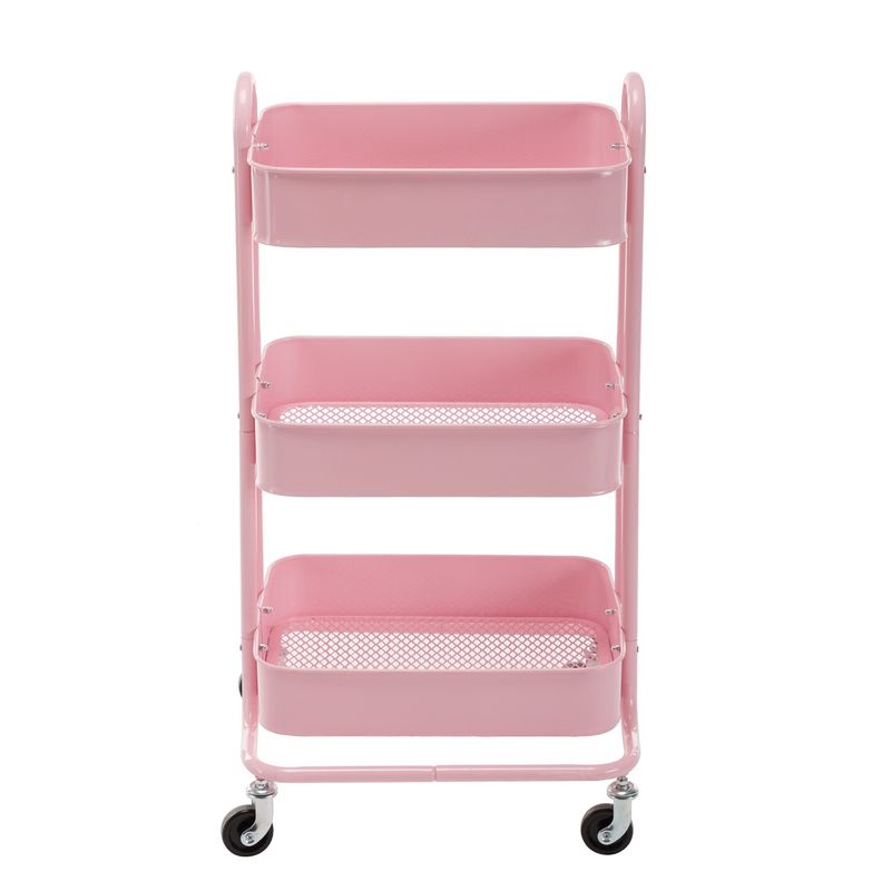 3-Tier Metal Utility Cart with Wheels Storage Shelves Organizer - 17.7"x13.7"x31" - Pink