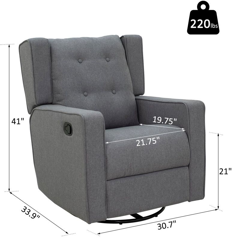 HomCom Grey Polyester Linen Upholstered Swivel Recliner Chair - Grey