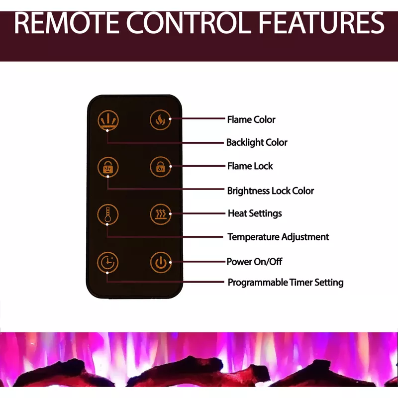 50-In. Recessed Wall Mounted Electric Fireplace with Logs and LED Color Changing Display, Black