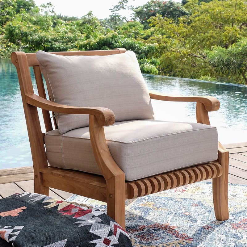 Chara Teak Patio Lounge Chair with Cushion by Havenside Home - Natural Teak/Beige Cushion