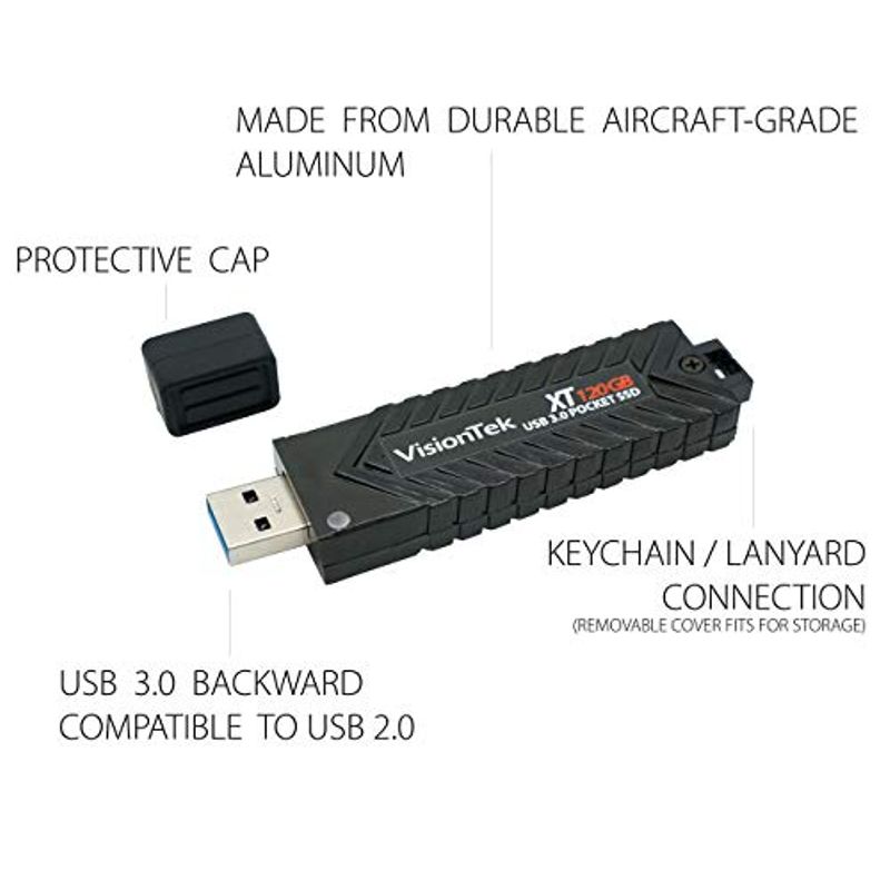 VisionTek XT 1 Terabyte (TB) USB 3.0 Pocket SSD (901241) | Up to 451MB/s Read & 404MB/s Write Speeds | Bootable Drive | TLC NAND, SMI...