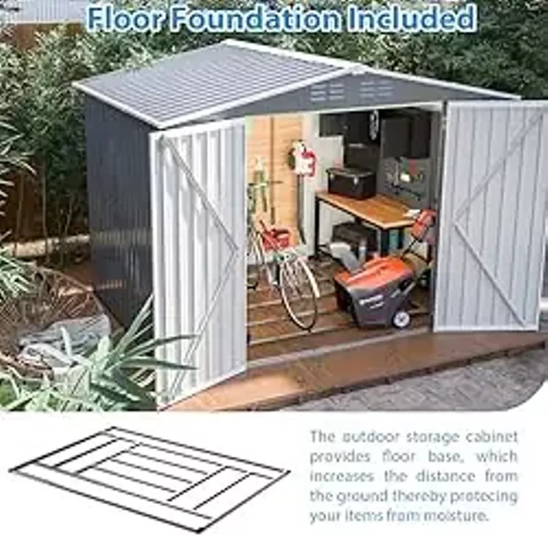 DHHU 8x6 FT Outdoor Storage Shed, Steel Metal Garden Sheds Kit with Double Lockable Door, Utility and Tool Storage for Garden, Backyard, Patio, Outside, Tool Shed