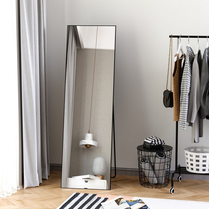 HOMCOM Full Length Dressing Mirror for Bedroom and Living Room, Black - 19.75"x19"x62.5" - Black