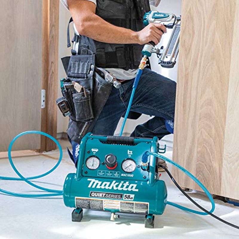 Makita MAC100QK1 Quiet Series 1/2 HP, 1 Gallon Compact, Oil-Free, Electric Air Compressor, and 18 Gauge Brad Nailer Combo Kit