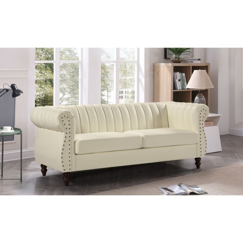 Capri Faux Leather Chesterfield Rolled Arm Sofa - Gream White