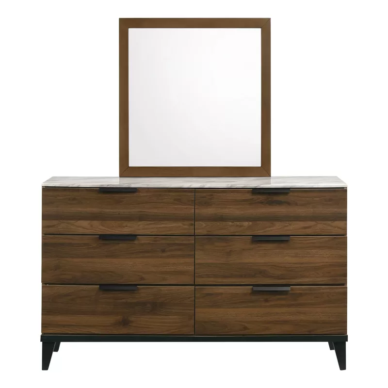 Mays 6-drawer Dresser Walnut Brown with Faux Marble Top