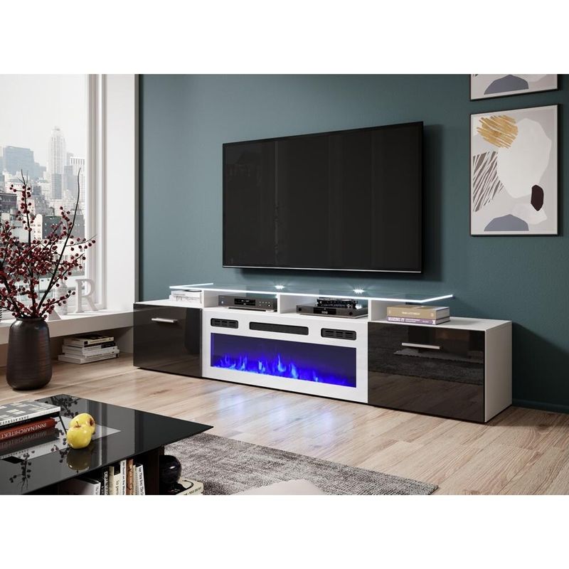 Rova WH-EF Electric Fireplace Modern 75" TV Stand - White/Gray