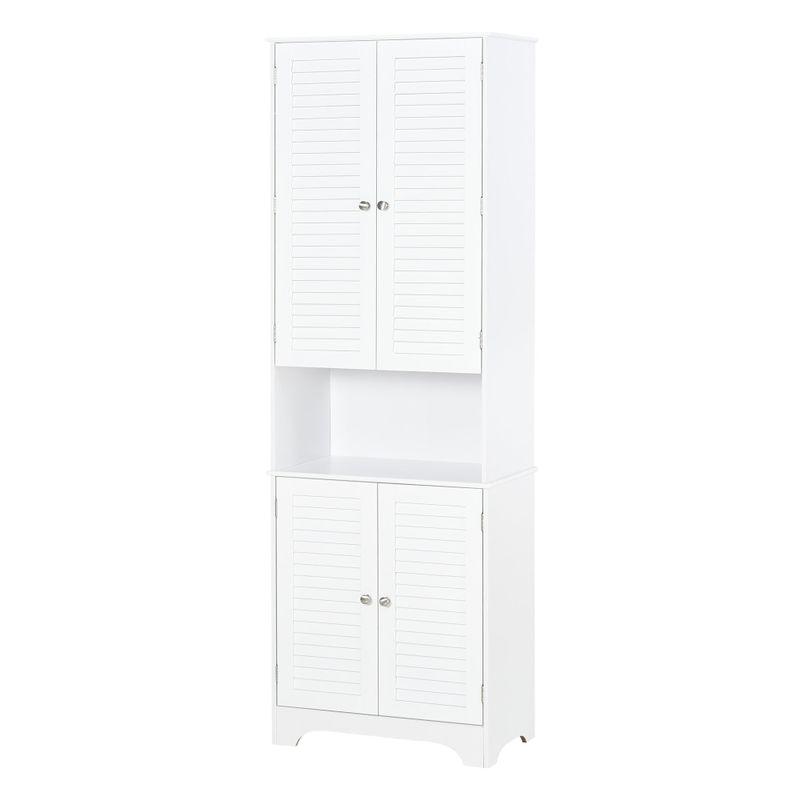 HOMCOM Freestanding Bathroom Storage Cabinet with Shutter Doors and Adjustable Shelves, Toilet Vanity Cabinet - Black