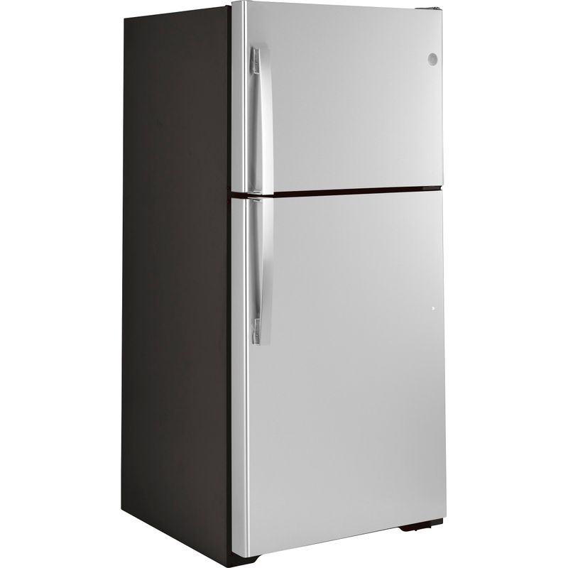 Angle Zoom. GE - 21.9 Cu. Ft. Garage-Ready Top-Freezer Refrigerator - Stainless steel