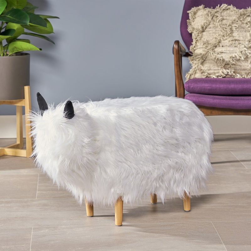 Levi Furry Yak Ottoman by Christopher Knight Home - Black