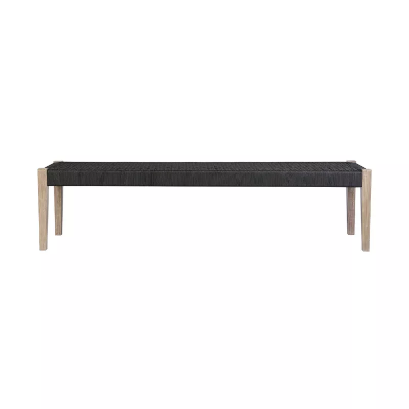 Camino Indoor Outdoor Dining Bench in Eucalyptus Wood and Charcoal Rope