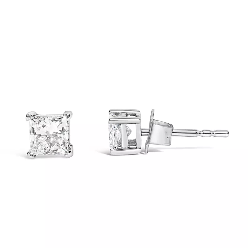 14K White Gold 1/2 Cttw Princess Cut Lab Grown Diamond Solitaire Stud Earrings (F-G Color, VS2-SI1 Clarity)