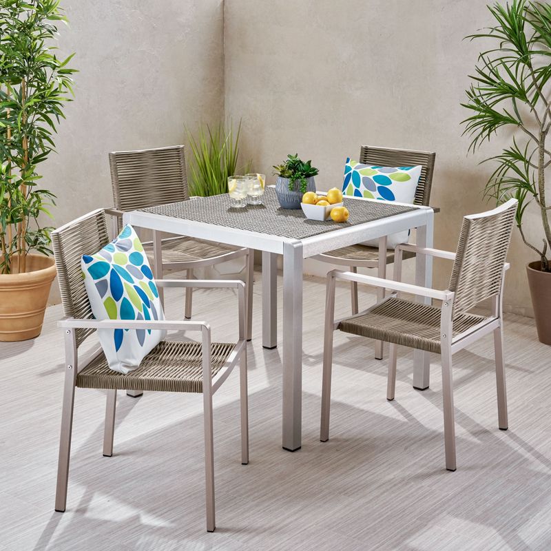 Peridot Outdoor Modern 4 Seater Aluminum Dining Set with Faux Wood or Faux Rattan Table Top by Christopher Knight Home - Faux Rattan +...