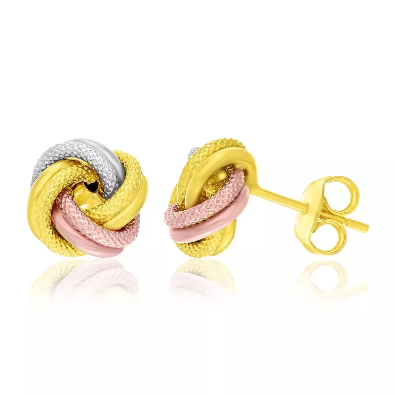 14k Tri Color Gold Textured Love Knot Style Earrings