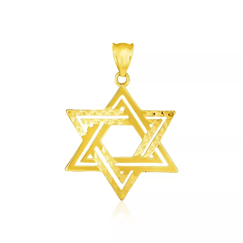 14k Yellow Gold Textured Star of David Pendant